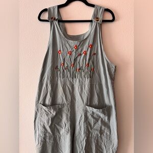 100% Cotton Light Blue Flower Garden Jumpsuit Size L
